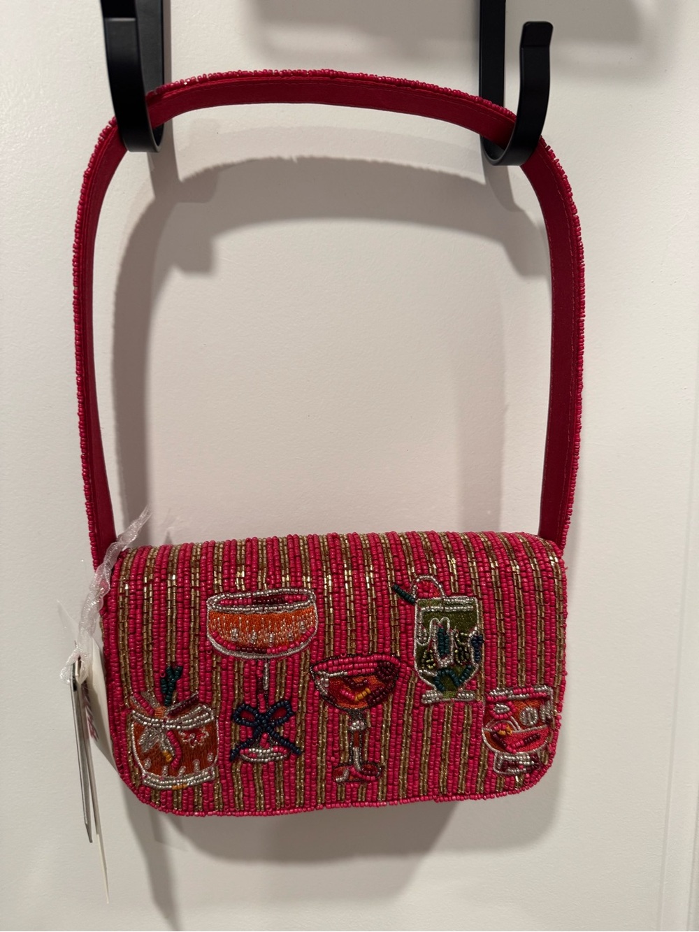 Red Beaded Cocktail Shoulder Bag